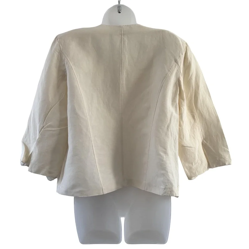 Vintage Max Mara Jacket Womens Large White Linen Silk Cropped Made‎ Italy Blazer